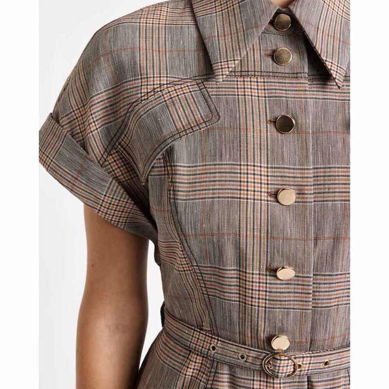 Cue European Linen Wool Check Mini Dress image number 2